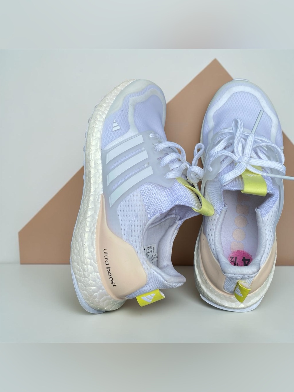 adidas Kids White Pastel Yellow UltraBoost Sneakers like new